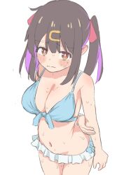 1girl bikini blue_bikini brown_eyes brown_hair closed_mouth highres looking_at_viewer mk_r1808 multicolored_hair onii-chan_wa_oshimai! oyama_mihari purple_hair simple_background solo swimsuit twintails two-tone_hair white_background