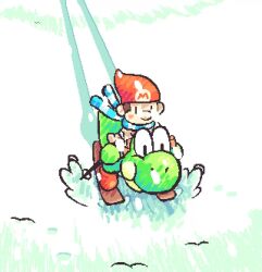 1boy animated baby baby_mario beanie blush_stickers brown_hair eto2d facing_viewer full_body hat mario mario_(series) nintendo pixel_art scarf skiing skis smile snow tagme video yoshi yoshi&#039;s_island