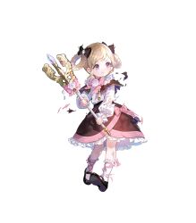 1girl :t aged_down black_ribbon brooch elise_(fire_emblem) elise_(sparkling_smile)_(fire_emblem) fire_emblem fire_emblem_fates fire_emblem_heroes flower flower_brooch hair_ribbon hair_rings highres holding holding_staff jewelry nintendo non-web_source official_art ribbon rose solo staff transparent_background white_flower white_rose