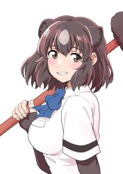 Rule 34 | 1girl, animal ears, bear ears, bear girl, blue bow, blue bowtie, blush, bow, bowtie, brown bear (kemono friends), brown eyes, brown gloves, brown hair, collared shirt, elbow gloves, extra ears, fingerless gloves, gloves, hair between eyes, highres, kemono friends, mamiyama, multicolored hair, open mouth, paw stick, shirt, short hair, short sleeves, sidelocks, solo, t-shirt, two-tone hair, upper body, white hair, white shirt