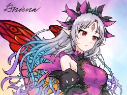 1girl alternate_hairstyle breasts butterfly_wings crown_of_thorns diamond_facial_mark facial_mark fairy fairy_wings fire_emblem fire_emblem_heroes forehead_mark grimaisbestwaifu hair_vines insect_wings large_breasts nintendo plant plant_hair plumeria_(fire_emblem) pointy_ears thorns vines wings