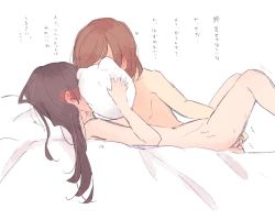 2girls aijou_karen black_hair fingering kagura_hikari long_hair multiple_girls nude shoujo_kageki_revue_starlight translation_request yuri