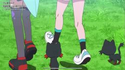 3girls 3others angry animal_ears animated black_hair black_shirt blue_hair blue_hoodie blush cat cat_ears colored_inner_hair eyelashes fang forced gen_7_pokemon hair_ornament hairclip highres hoodie hug liko_(pokemon) litten long_sleeves looking_at_another meowscarada multicolored_hair multiple_girls multiple_others nintendo nyabiko_(pokemon) open_mouth outdoors pokemon pokemon_(anime) pokemon_(creature) pokemon_horizons shirt smile tagme terapagos terapagos_(normal) video