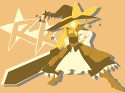 1girl black_corset black_skirt blonde_hair boots bow braid brown_boots commentary cookie_(touhou) corset english_commentary faceless faceless_female full_body greatsword hair_bow hat hat_bow hat_ornament highres holding holding_sword holding_weapon huge_weapon kirisame_marisa long_hair no_lineart ruka_(cookie) shirt side_braid single_braid skirt solo standing star_(symbol) star_hat_ornament sword touhou ukiwagirl weapon white_bow white_shirt witch_hat yellow_bow