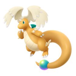 3d absurdres aqua_eyes artist_request closed_mouth dragon dragonite full_body gen_1_pokemon head_wings highres horns mega_dragonite mega_pokemon nintendo no_humans nostrils official_art outline pokemon pokemon_(creature) pokemon_focus pokemon_legends:_z-a second-party_source single_horn smile solo tachi-e transparent_background white_outline wings