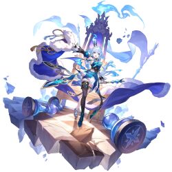Rule 34 | 1girl, armpits, bad link, bare shoulders, black boots, black thighhighs, blue cape, blue dress, blue wings, boots, breasts, cape, cerydra (honkai: star rail), chess piece, crown, detached sleeves, dress, full body, fur-trimmed cape, fur trim, hair ornament, highres, holding, holding scepter, honkai: star rail, honkai (series), juliet sleeves, long hair, long sleeves, looking at viewer, low ponytail, low wings, mini crown, official art, pawn (chess), ponytail, puffy sleeves, scepter, single thighhigh, sleeveless, sleeveless dress, small breasts, solo, thighhighs, transparent background, unworn cape, white hair, wide sleeves, wings