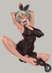 1futa ahegao aqua_eyes armpits arms_behind_head arms_up autofootjob bare_shoulders bea_(pokemon) black_footwear black_hairband black_leotard blush bow breasts cleavage collarbone commentary_request covered_abs covered_erect_nipples covered_navel dark-skinned_female dark_skin ejaculation_under_clothes erection feet footjob full_body furrowed_brow futanari futanari_masturbation grey_background grey_hair hair_bow hairband highres huge_penis impossible_clothes large_breasts leotard masturbation minazuki_juuzou nintendo penis pokemon pokemon_swsh puffy_nipples rolling_eyes saliva saliva_trail short_hair signature simple_background solo teeth testicles thighs toes toned tongue tongue_out upper_teeth_only