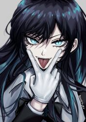 1girl ado_(utaite) banefury chando_(ado) cunnilingus_gesture gloves tagme v
