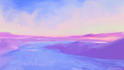 day landscape mountainous_horizon no_humans original outdoors painterly pastel_colors reflection reflective_water river scenery sky star_(sky) starry_sky zandra