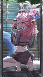 Rule 34 | 1girl, absurdres, aru (blue archive), barefoot, bikini, black shirt, black skirt, blue archive, blush, closed mouth, cropped shirt, eyewear on head, fingernails, heart, heart-shaped eyewear, highres, holding, holding swimsuit, holding unworn clothes, kneeling, long fingernails, long hair, looking at viewer, ponytail, purple-tinted eyewear, purple bikini, red hair, red nails, see-through clothes, see-through shirt, see-through skirt, shirt, skirt, solo, sunglasses, swimsuit, tinted eyewear, unworn swimsuit, yellow eyes, z shitei ero