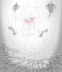 1girl animated animated_gif blush breasts drooling ear_insertion egg facing_viewer female_focus huge_breasts infested_breasts lactation large_areolae large_nipples larva lowres nipple_penetration nipples open_mouth ponytail puffy_areolae puffy_nipples roe solo spot_color tagme tongue tongue_out topless_frame ugoira zxc
