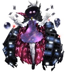 1girl bad_id bad_pixiv_id bird building cape card clothes_writing female_focus full_body glasses hat hat_ribbon mazeran occult_ball palace persona ribbon rune runes skull solo touhou transparent_background usami_sumireko zener_card