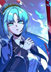 1girl academy_sashimi_sword_master blue_eyes long_hair saki_ryojo skirt