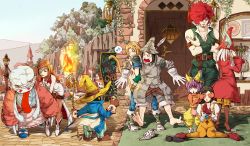 1other 4boys 4girls adelbert_steiner armor beatrix_(ff9) belt black_hair blonde_hair blue_eyes bodysuit breasts brown_eyes brown_hair choker closed_mouth curly_hair eiko_carol everyone eyepatch final_fantasy final_fantasy_ix freija_crescent garnet_til_alexandros_xvii gloves hat highres hiromyan jewelry long_hair medium_hair multiple_boys multiple_girls necklace open_mouth orange_bodysuit pantyhose quina_quen salamander_coral short_hair smile tail vivi_ornitier weapon wizard_hat zidane_tribal