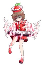 angel_wings angry bobby_socks brown_eyes brown_hair closed_mouth collar collared_vest commentary_request dairi detached_wings fire frilled_collar frills full_body half-closed_eyes hat instrument keyboard_(instrument) large_variant_set long_sleeves looking_at_viewer lyrica_prismriver mary_janes medium_hair music playing_instrument red_hat red_shoes red_shorts red_vest shaded_face shirt shoes shorts simple_background socks standing standing_on_one_leg star_(symbol) straight-on tachi-e touhou transparent_background v-shaped_eyebrows variant_set vest white_shirt white_socks white_wings wings wispy_bangs
