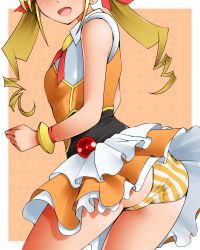 Rule 34 | 10s, 1girl, brown hair, dog days, dr rex, female focus, long hair, panties, rebecca anderson, solo, striped clothes, striped panties, twintails, underwear