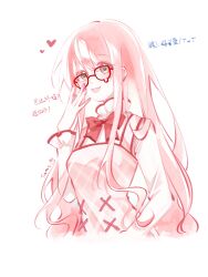 Rule 34 | 1girl, bespectacled, bloom poetry (shining nikki), bow, bowtie, brown eyes, chinese commentary, chinese text, collared shirt, commentary request, cropped torso, cross-laced clothes, cross-laced dress, dot nose, dress, eyelashes, frilled shirt collar, frilled sleeves, frills, glasses, hair between eyes, hand on own cheek, hand on own face, heart, high collar, highres, jianuannuannuan, light blush, long hair, long sidelocks, long sleeves, nail polish, nikki (nikki), nikki (series), open mouth, pinafore dress, pink dress, pink hair, pink nails, plaid clothes, plaid dress, procreate (medium), red-framed eyewear, red bow, red bowtie, shining nikki, shirt, sidelocks, signature, simple background, sleeveless, sleeveless dress, smile, solo, surprised, tareme, teardrop-framed glasses, teeth, translation request, upper teeth only, very long hair, wavy hair, white background, white shirt