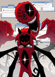 1boy callmejayman extra_arms fatal_error_(sonic_form) fatal_error_(true_form) highres looking_at_viewer multiple_eyes open_mouth red_eyes smile sonic.exe sonic_(series) sonic_the_hedgehog