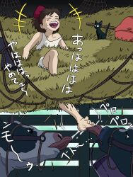barefoot cow cow_lick highres jiji_(majo_no_takkyuubin) kg9492 kiki_(majo_no_takkyuubin) laughing licking loli majo_no_takkyuubin no_socks soles tickled tickling tickling_feet ticklish