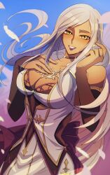 Rule 34 | 1girl, breasts, cleavage, code geass, code geass: lost stories, grey hair, highres, large breasts, long hair, smile, villetta nu