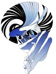 Rule 34 | barefoot, blue eyes, blue nails, blunt ends, commentary request, feet, highres, houseki no kuni, lapis lazuli (houseki no kuni), long hair, mt5 014, nail polish, nude, shaded face, simple background, soles, toenail polish, toenails, toes, white background