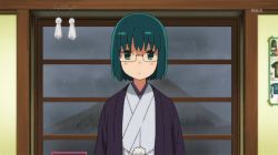 2girls 3_3 animated animated_gif glasses green_eyes green_hair japanese_clothes joshiraku long_hair lowres multiple_girls red_hair short_hair