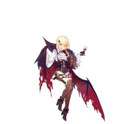 1girl 2017 aiguillette alternate_hairstyle argyle ascot bare_tree bat_(animal) black_gloves blonde_hair blush bolt_action boots braid brown_boots collared_shirt crown_braid cup drinking_glass fangs full_body girls&#039;_frontline gloves green_eyes gun hair_ornament hair_over_shoulder halloween handgun high_heel_boots high_heels holster holstered integral_suppressor integrally-suppressed_firearm jack-o&#039;-lantern light_particles long_sleeves looking_at_viewer low_ponytail manual_firearm o-ring official_alternate_costume official_art open_mouth pistol ponytail red_wings shiny_clothes shirt solo star_(symbol) suppressor sweatdrop thigh_boots thigh_holster thighhighs torn_wings transparent_background tree ushi_(newrein) vampire vampire_costume weapon welrod welrod_mk_ii welrod_mkii_(girls&#039;_frontline) welrod_mkii_(lord_of_shadow)_(girls&#039;_frontline) white_shirt wide_sleeves wine_glass wing_hair_ornament wings wristband