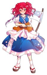 Rule 34 | 1girl, alphes (style), blush, commentary request, dairi, full body, hair bobbles, hair ornament, highres, large variant set, onozuka komachi, parody, puffy short sleeves, puffy sleeves, red hair, sandals, scythe, short sleeves, socks, solo, standing, style parody, tachi-e, touhou, transparent background, two side up, variant set, white socks