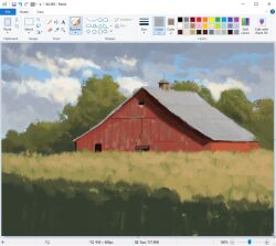 art_program_in_frame barn building christian_young cloud cloudy_sky commentary day forest grass landscape microsoft_paint_(medium) microsoft_paint_(software) nature no_humans original outdoors painterly scenery screencap sky tall_grass tree