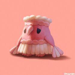animal_focus bird black_eyes full_body game_freak gen_7_pokemon half-closed_eyes highres nintendo no_humans oricorio oricorio_(pa&#039;u) pink_background pokemon pokemon_(creature) pokemon_focus rend solo standing