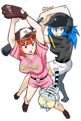 Rule 34 | amu ru, aqua hair, bare legs, baseball, baseball bat, baseball cap, baseball glove, baseball helmet, baseball uniform, belt, belt buckle, belted shorts, benga ru, black belt, black helmet, black tail, blunt bangs, blunt sidelocks, breasts, brown eyes, brown gloves, brown hat, brown shoes, buckle, collarbone, colored inner hair, colored sclera, english text, eyelashes, full body, gloves, grey fur, grey shirt, grey sleeves, grey tail, grin, hat, helmet, large breasts, legs apart, letter print, long hair, mature female, mukku (mook-tv), multicolored hair, nose, number print, official art, open mouth, orange hair, pink shirt, pink shorts, pink sleeves, pocket, print helmet, print shirt, sanpaku, second-party source, shiro kotora, shirt, shoes, short shorts, short sleeves, shorts, side slit, side slit shorts, sidelocks, simple background, smile, sportswear, straight hair, striped fur, striped tail, tail, teeth, text print, tiger, tongue, tora da yo., toranoana, triangle mouth, two-tone hat, white background, white hat, white shorts, wide sleeves, yellow sclera