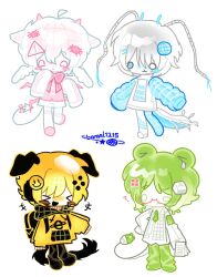 4others androgynous animal_ears antennae blonde_hair blush_stickers bomal1215 bow cat_ears cat_tail chibi chibi_only colored_skin commentary computer_keyboard computer_mouse computer_mouse_tail cursor cyber_fashion dog_ears dog_tail english_commentary frutiger_aero glasses globe green_hair hair_ornament head_wings hood hoodie internet_explorer keycap long_sleeves microsoft_windows multiple_others original other_focus pink_bow short_hair sign simple_background sleeves_past_fingers sleeves_past_wrists smiley_face smiley_hair_ornament tail warning_sign white_background white_hair white_skin windows_logo wings yellow_hoodie