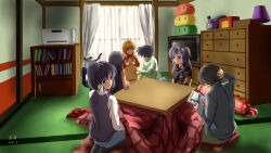Rule 34 | 2boys, 4girls, ^ ^, antenna hair, black hair, blue hair, blush, bob cut, brown hair, casual, chinese commentary, clannad, closed eyes, commentary request, couple, dango daikazoku, fujibayashi kyou, fujibayashi ryou, furukawa nagisa, hair intakes, happy, hetero, highres, ichinose kotomi, indoors, kotatsu, long hair, looking at another, looking at viewer, looking back, medium hair, multiple boys, multiple girls, okazaki tomoya, open mouth, painttool sai (medium), pregnant, scratching head, short hair, siblings, signature, sisters, sitting, slice of life, smile, sunohara youhei, table, tatami, wide shot, xiaobanbei milk, | |