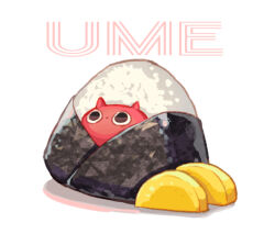 cat commentary food food_focus food_name in_food no_humans onigiri original rice simple_background suzaku_(zaku6584) white_background