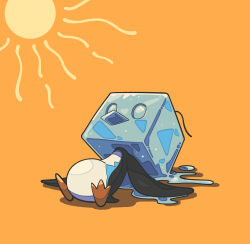 Rule 34 | absurdres, bird, commentary request, eiscue, eiscue (ice), full body, gen 8 pokemon, highres, hot, lying, melting, nintendo, no humans, orange background, pokemon, pokemon (creature), pokemon focus, solo, sun, toucho3691