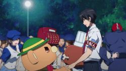 10s amagi_brilliant_park animated animated_gif black_hair blonde_hair blue_hair breast_press brown_hair everyone hug koborii_(amaburi) long_hair lowres macaron_(amaburi) mascot moffle multiple_girls muse_(amaburi) red_hair salama_(amaburi) shark short_hair sylphy_(amaburi) tagme tiramii