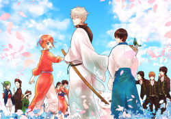 5boys 6+girls arima_(iro_rabbit) catherine_(gintama) cherry_blossoms cloud day gintama hijikata_toushirou kagura_(gintama) kondou_isao multiple_boys multiple_girls okita_sougo otose sadaharu sakata_gintoki shimura_shinpachi shimura_tae sky tama_(gintama) tree yagyuu_kyuubei