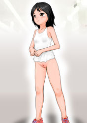 1girl artist_request blush bottomless breasts cleft_of_venus flat_chest j7w loli pussy shoes small_breasts sneakers tagme