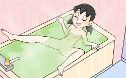 1girl barefoot black_hair breasts doraemon loli minamoto_shizuka nipples nude pussy small_breasts solo twintails yoshimi