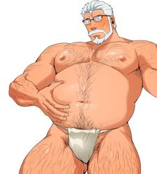 Rule 34 | 1boy, abs, bara, beard, belly grab, blue eyes, blush, connected beard, excessive armpit hair, facial hair, fat, fat man, full beard, fundoshi, glasses, hairy, japanese clothes, large pectorals, male focus, mature male, muscular, muscular male, nipples, old, old man, original, pectorals, sakuramarusan, short hair, solo, sparse arm hair, sparse chest hair, strongman waist, thick eyebrows, thick leg hair, thick navel hair, thick thighs, thighs, weight conscious, white hair