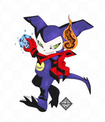 digimon digimon_(creature) fire gloves ice impmon looking_at_viewer tail
