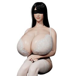 1boy 1girl 3d bad_tag black_hair blindfold blush blushing_female bra breasts ci-en colorized completely_nude couch erection gigantic_breasts hetero isha_(momoyama) large_areolae long_hair momoyama mosaic nude paizuri room simple_background smile tagme topless_female underwear white_background white_bra white_thighhigh