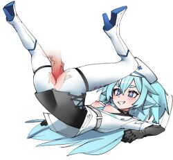 1boy 1girl black_gloves blue_eyes blue_hair boots breasts breasts_out disembodied_penis florence_(girls&#039;_frontline_2) full_body girls&#039;_frontline girls&#039;_frontline_2:_exilium gloves grin hair_between_eyes hat heart heart-shaped_pupils hetero high_heel_boots high_heels legs_up long_hair lying nipples on_back pa-15_(girls&#039;_frontline) pantyhose penis sex simple_background small_breasts smile solo_focus symbol-shaped_pupils tsunderemaids uncensored white_background white_boots white_hat white_pantyhose