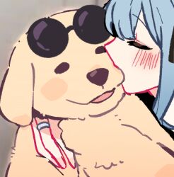 Rule 34 | 1girl, animalization, bang dream!, bang dream! it&#039;s mygo!!!!!, blue hair, blush, closed eyes, commentary, dated commentary, dog, kyou 039, misumi uika, sunglasses, togawa sakiko