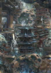 architecture building city dlkdhy east_asian_architecture fantasy highres no_humans original outdoors scenery skull