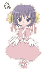 1girl :c bell blush boots chibi chibi_only closed_mouth commentary_request dated_commentary frown full_body hair_bell hair_ornament jacket jingle_bell looking_at_viewer merchant_(ragnarok_online) pink_boots pink_jacket pink_skirt purple_eyes purple_hair ragnarok_online sharari shirt short_hair simple_background skirt solo squiggle white_background white_bag white_shirt
