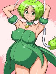 00s 1girl aliasing antennae armband collar female_focus glasses green_eyes green_hair happy matching_hair/eyes mew_lettuce midorikawa_lettuce oekaki pregnant smile solo tenseiani tokyo_mew_mew