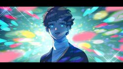 1boy amuro_ray blue_eyes brown_hair commentary gundam gundam_gquuuuuux highres jacket male_focus open_mouth short_hair smooooooch solo symbol-only_commentary turtleneck upper_body