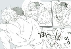 Rule 34 | 2boys, blush, eye contact, hatake kakashi, hug, looking at another, male focus, monochrome, multiple boys, mutual hug, naruto (series), naruto shippuuden, short hair, short sleeves, speech bubble, translation request, uchiha obito, vosovic, yaoi