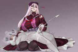 Rule 34 | 1boy, 1girl, absurdres, agalmatophilia, black dress, brothbowl, cracked skin, cum, doll, doll girl, doll joints, dress, ejaculation, femdom, frilled dress, frills, gradient background, grey background, grey hair, hair between eyes, hairband, handjob, hetero, highres, indie virtual youtuber, joints, jowol, long hair, long sleeves, lying, lying on another, lying on person, on back, penis, red eyes, torn clothes, virtual youtuber